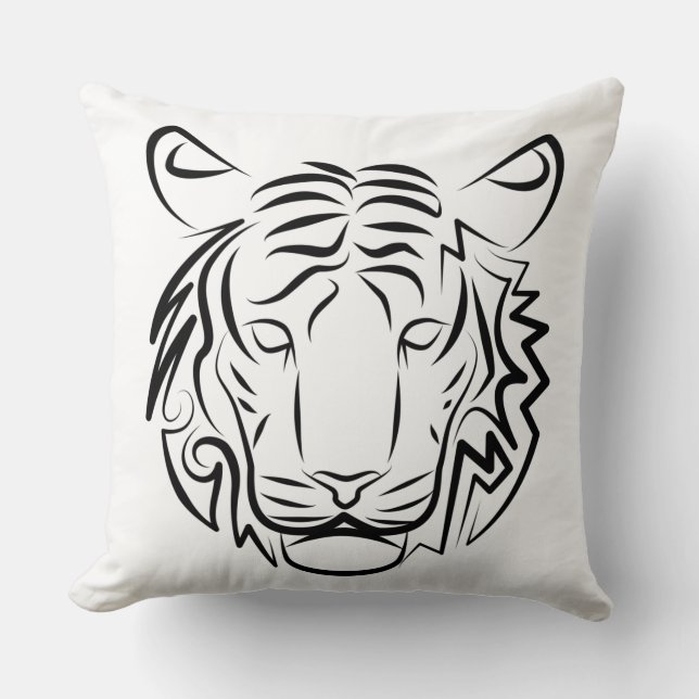 Cojín Decorativo Tigre tribal blanco y negro (Anverso)