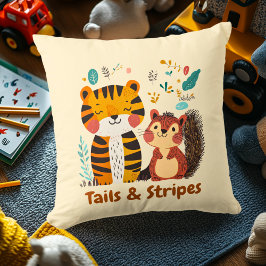 Cojín Decorativo Tigre y ardilla de rayas | Decoración infantil
