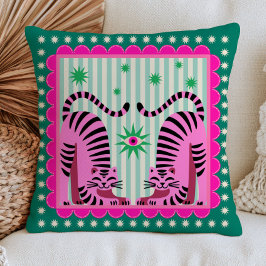 Cojín Decorativo Tigres Funky Rosados sobre Dopamina Maximalista Ve
