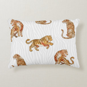 Cojín Decorativo Tigres salvajes: Patrón animal acuarela.