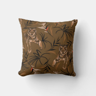 Cojín Decorativo Tigres Tropicales Paraíso Flor Patrón