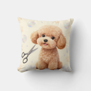 Cojín Decorativo Tijeras de Burbujas de Aseo de Caniche Adorable