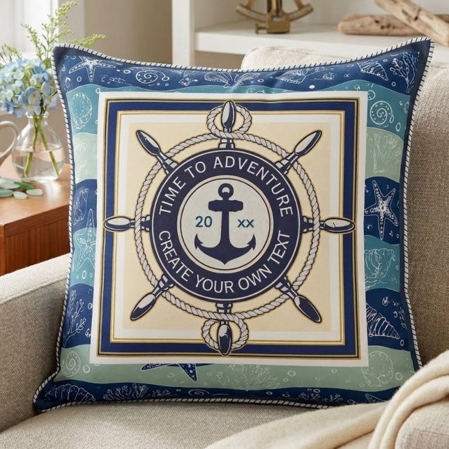 Cojín Decorativo Time To Adventure Custom Maritime Boat Name (Subido por el creador)