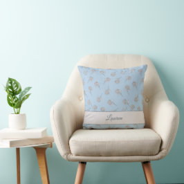 Cojín Decorativo Timeless Botanical Bloom Soft Blue Monogram 