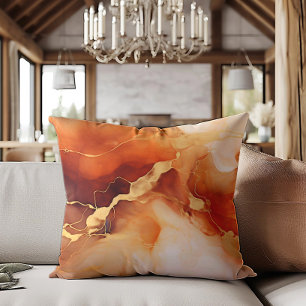 Cojín Decorativo Tinta Alcohólica Mármol Dorado Naranja Marrón