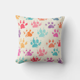 Cojín Decorativo Tinta colorida, patas de perro sucias