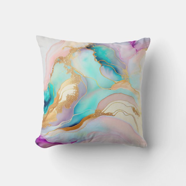 Cojín Decorativo Tinta de mármol pastel arte purpurina abstracto (Anverso)