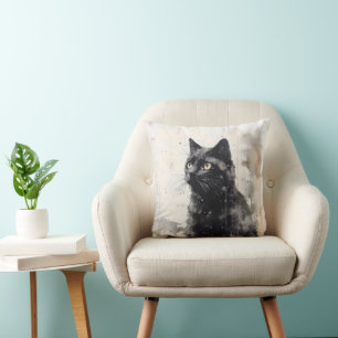 Cojín Decorativo Tinta de pintura de animal de gato negro