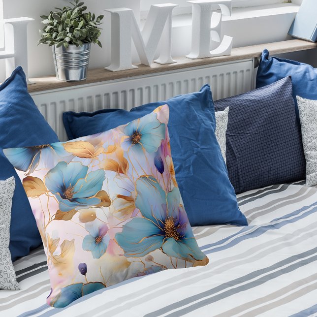 Cojín Decorativo Tinta etérea azul floral de alcohol (Subido por el creador)