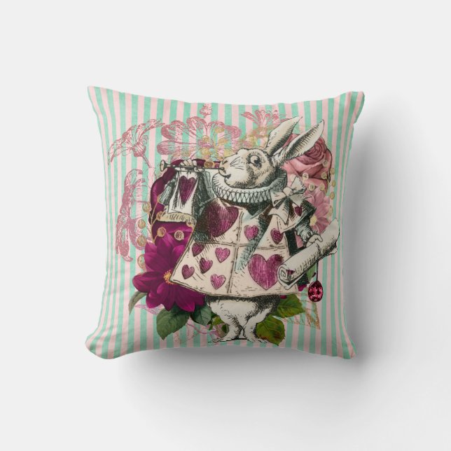 Cojín Decorativo Tinta rosa de conejo blanco de Wonderland (Anverso)