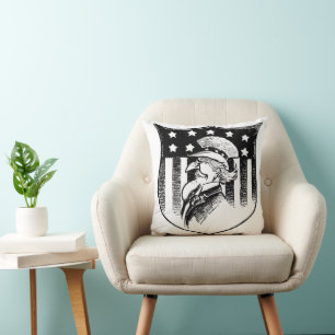Cojín Decorativo Tío Sam Patriótico Vintage y Bandera Americana