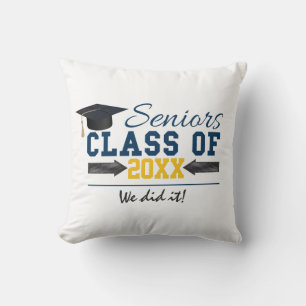 Cojín Decorativo Tipografía Azul Amarillo Artículos de Graduación