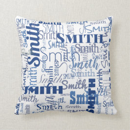 Cojín Decorativo Tipografía blanca azul moderna corta del perfil de