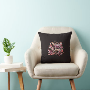 Cojín Decorativo Tipografía Brillante de Cumpleaños en Rosa Chic