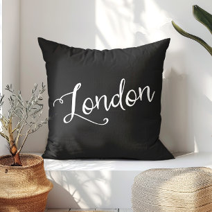 Cojín Decorativo Tipografía Chic de Londres Inglaterra en Blanco y 