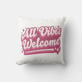 Cojín Decorativo Tipografía de bienvenida de color rosa para todas 