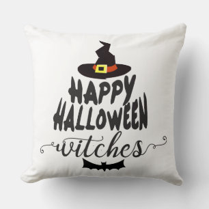 Cojín Decorativo Tipografía de brujas de Halloween feliz Halloween