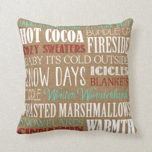 Cojín Decorativo Tipografía de Burlap Invierno Wonderland Pillow
