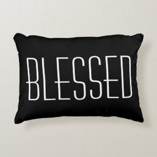 Cojín Decorativo Tipografía de cita bendita decorativa en negro y b
