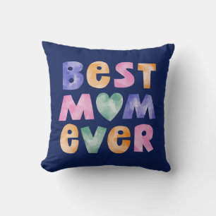 Cojín Decorativo Tipografía de color de agua mejor mamá de todos