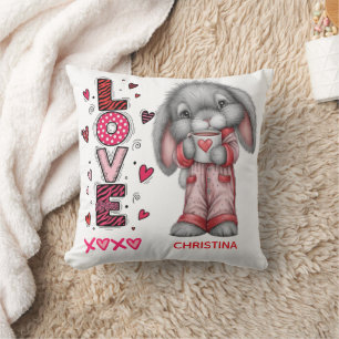Cojín Decorativo Tipografía de conejo de amor lindo Día de San Vale