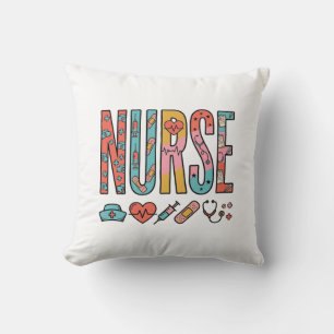 Cojín Decorativo Tipografía de enfermera vintage icono médico diseñ