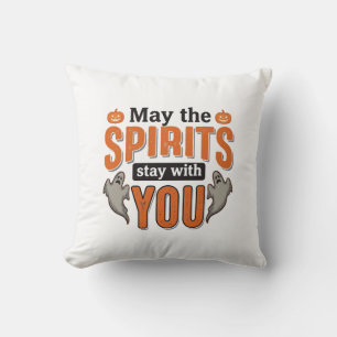 Cojín Decorativo Tipografía de Fantasma de Halloween Grabado Vintag