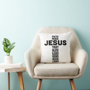 Cojín Decorativo Tipografía de fe cristiana Jesús en el Centro