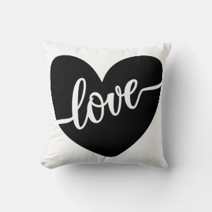Cojín Decorativo Tipografía de guión de amor Corazón negro de San V