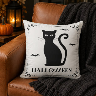 Cojín Decorativo Tipografía de Halloween de Gato Negro