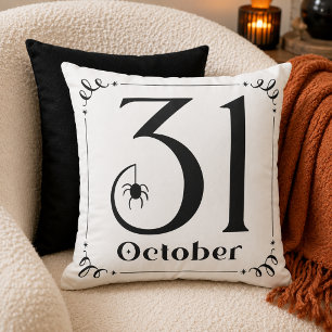 Cojín Decorativo Tipografía de Halloween en negro y blanco del 31 d