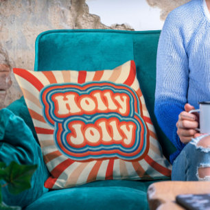 Cojín Decorativo Tipografía de Holly Jolly Navidades Retro