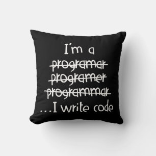 Cojín Decorativo Tipografía de humor de programador escribo código