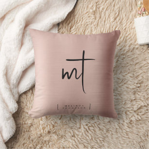 Cojín Decorativo Tipografía de iniciales monogramadas en rosa oro c
