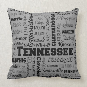 Cojín Decorativo Tipografía de las ciudades de Tennessee, gris