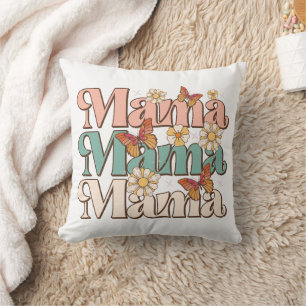 Cojín Decorativo Tipografía de Mamá Mariposa Floral Retro Blanca