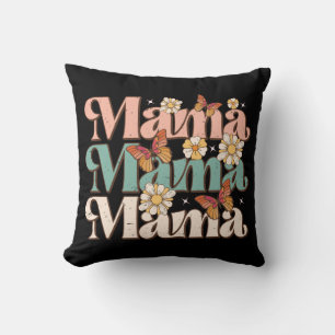 Cojín Decorativo Tipografía de Mariposa Floral Retro Mama Negra