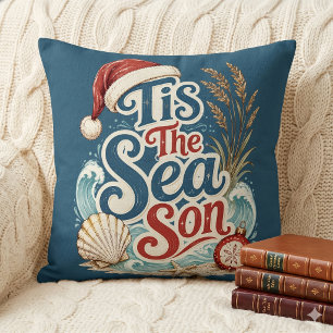 Cojín Decorativo Tipografía de Navidad Costera Es la Temporada Mari