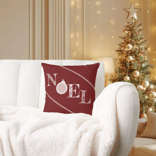 Cojín Decorativo Tipografía de Navidad Noel Rojo Intenso