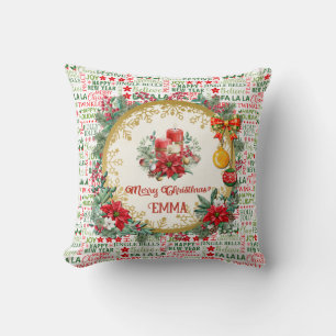 Cojín Decorativo Tipografía de Navidad Rojo y Verde Patrón Sin Fin