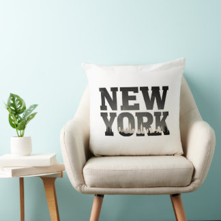 Cojín Decorativo Tipografía de Nueva York con horizonte