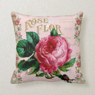 Cojín Decorativo Tipografía de París de época, casa de campo Rosa