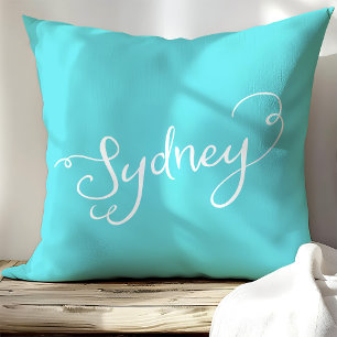 Cojín Decorativo Tipografía de Sydney turquesa y blanca chic