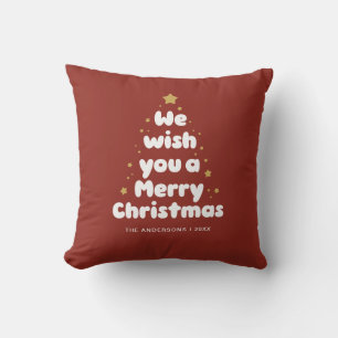 Cojín Decorativo Tipografía del árbol de navidad Carmine Red Merry