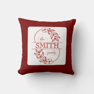 Cojín Decorativo Tipografía Familiar Personalizada Burgundy Floral 