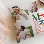 Cojín Decorativo tipografía multicapa moderna y colorida única<br><div class="desc">Colorida tipografía vintage única tipografía alegre navidad multifoto diseño de adorno de vacaciones. Parte de una atrevida colección de vacaciones.</div>