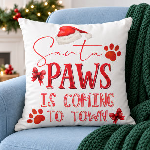 Cojín Decorativo Tipografía navideña de Santa Paws viene a la ciuda