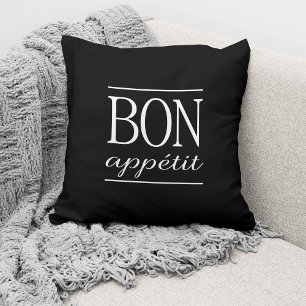 Cojín Decorativo Tipografía Negra Y Blanca Moderna Cita De Cocina