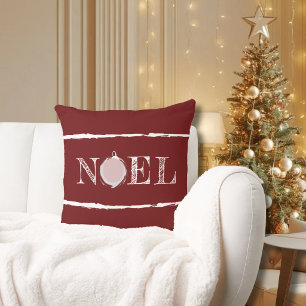 Cojín Decorativo Tipografía Negrita Clásica Roja Navidad Rústica Fi
