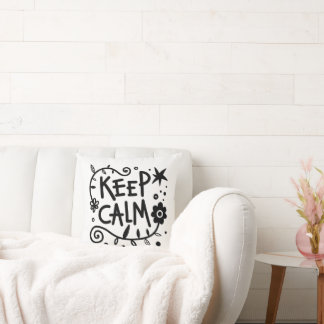 Cojín Decorativo Tipografía Negrita Mantén la Calma en Blanco y Neg